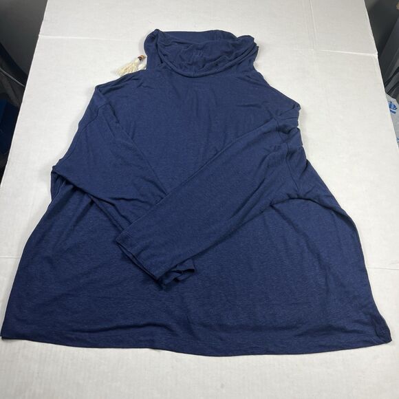 Sigrid Olsen Linen Blend Hooded Top Blue Tassel Drawstring Coastal Boho Shirt 2X - Picture 9 of 10
